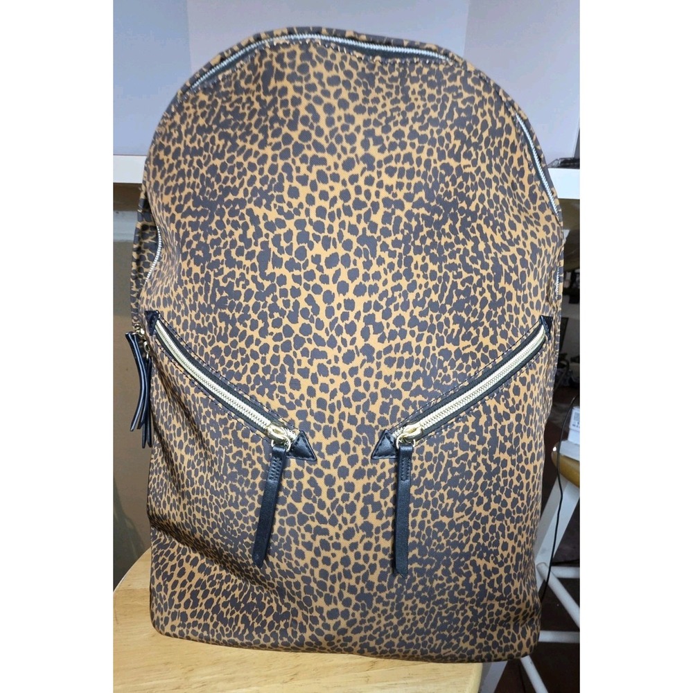 Leopard Print Backpack with Zebra Stripe Lining and Gold Hardware
